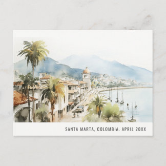 Santa Marta Colombia Watercolor Landscape Travel Feestdagenkaart