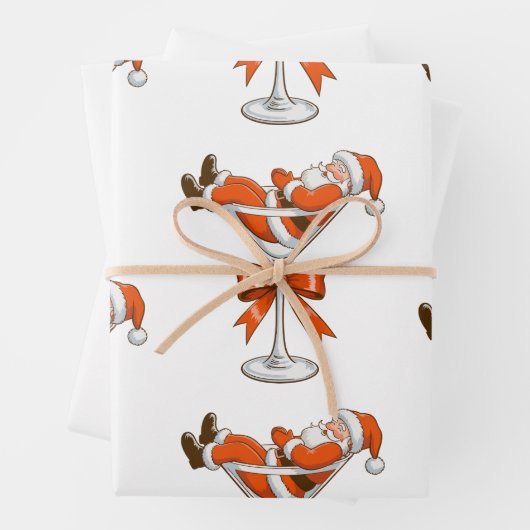 Santa Martini Coquette Girly Christmas Bow Festive Inpakpapier Vel (In situ)