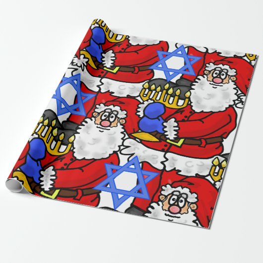 Santa Menorah Star van David Gift Wrap Cadeaupapier (Uitgerold)
