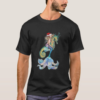Santa Mermaid Ride Seahorse Kerstmis Kerstmis Sant T-shirt