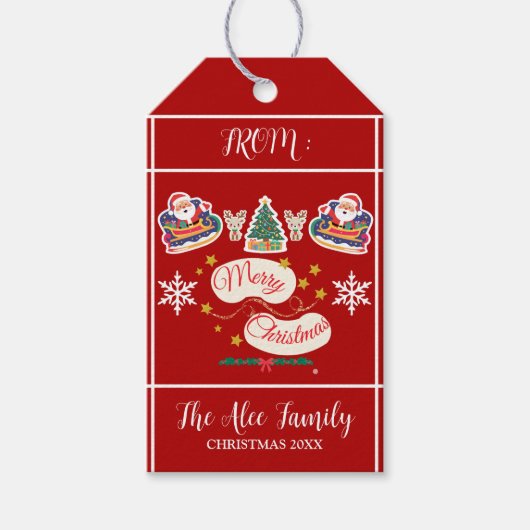 Santa Merry Christmas gepersonaliseerd rood Cadeaulabel (Voorkant)