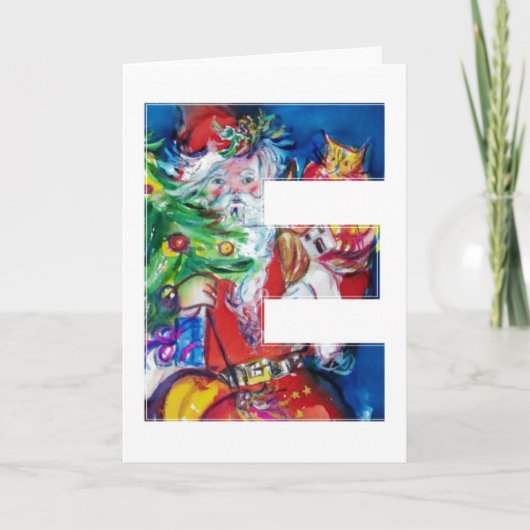 SANTA MET BALLOONS EN CHRISTMAS TREE MONOGRAM FEESTDAGEN KAART (Voorkant)