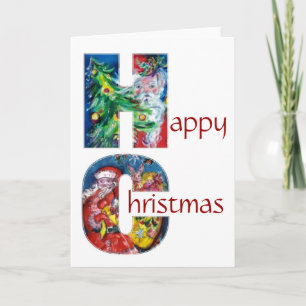 SANTA MET BALLOONS EN CHRISTMAS TREE MONOGRAM FEESTDAGEN KAART