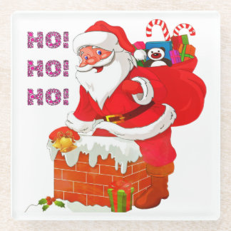 SANTA MET CHRISTMAS PRESENTS, HO! HO! HO! GLAZEN ONDERZETTER