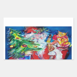 SANTA MET CHRISTMAS TREE EN GIFTEN RECHTHOEKIGE STICKER