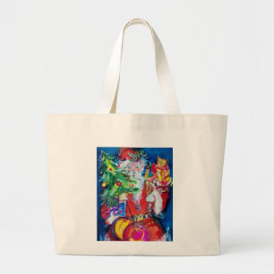 SANTA MET CHRISTMAS TREE EN GIFTS GROTE TOTE BAG