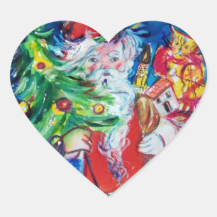 SANTA MET CHRISTMAS TREE EN GIFTS HART STICKER