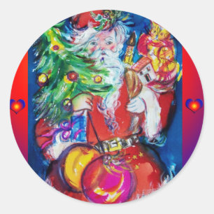 SANTA MET CHRISTMAS TREE EN GIFTS RONDE STICKER