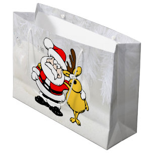 Santa met Deer Cartoon Large Cft Bag Groot Cadeauzakje
