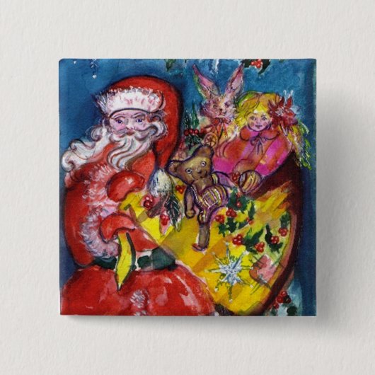 SANTA MET GIFTS VIERKANTE BUTTON 5,1 CM (Voorkant)
