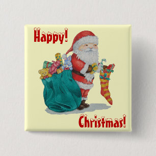 santa met groene zak klaar voor kerstmis vierkante button 5,1 cm