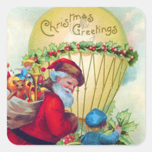 SANTA MET KIND, CHRISTMAS BALLOON, HOLLYBERRIA VIERKANTE STICKER