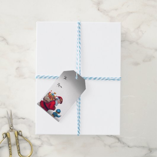 SANTA MET KIND IN WINTER SNEE CADEAULABEL (Met Touw)