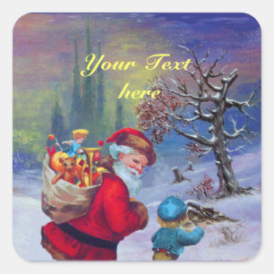 SANTA MET KIND IN WINTER SNEE VIERKANTE STICKER