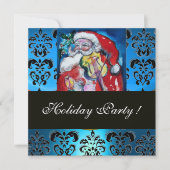 SANTA MET VIOLIN, BLAUW ZWARTE DAMASK MONOGRAM Rub Kaart (Voorkant)