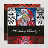SANTA MET VIOLIN, RODE ZWARTE DAMASK MONOGRAM Ruby Kaart (Voorkant / Achterkant)