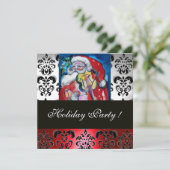SANTA MET VIOLIN, RODE ZWARTE DAMASK MONOGRAM Ruby Kaart (Staand voorkant)