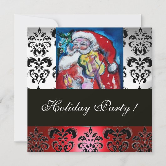 SANTA MET VIOLIN, RODE ZWARTE DAMASK MONOGRAM Ruby Kaart (Voorkant)
