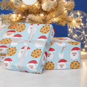 Santa Milk en Cookies Blue Wrapping Paper Cadeaupapier