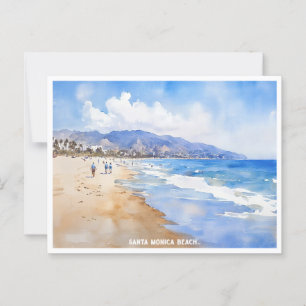 Santa Monica Beach, Ca waterverf schilderij Briefkaart