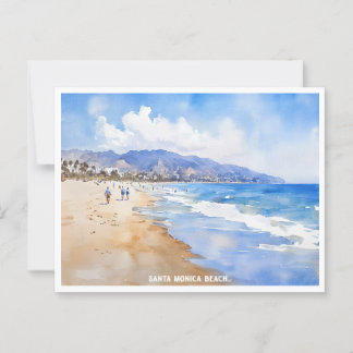 Santa Monica Beach, Ca waterverf schilderij Briefkaart