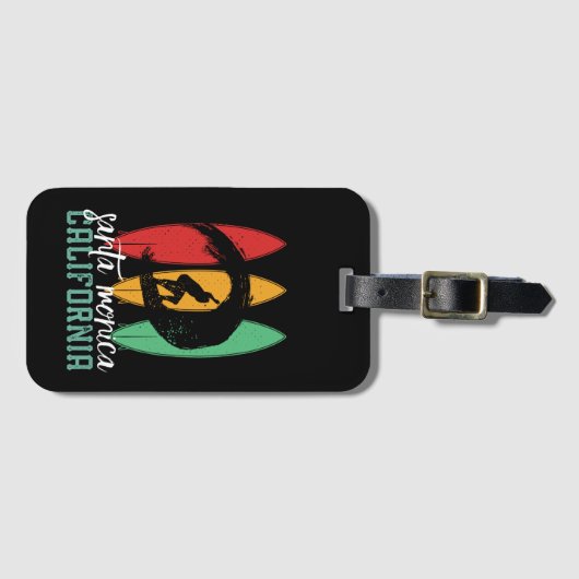 Santa Monica Beach California Retro Surfing Bagagelabel (Voorkant (horizontaal))