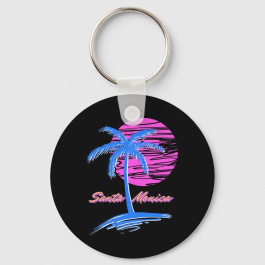 Santa Monica Beach Outrun 80s Esthetische Vaporwav Sleutelhanger (Voorkant)