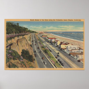 Santa Monica, CA - Beach Scene Along Palisades Poster