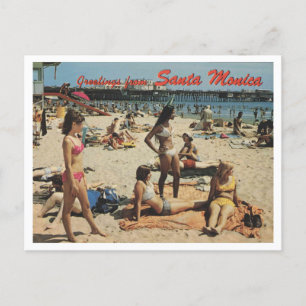 Santa Monica CA, Groeten, Strand Scene 1970 Retro Briefkaart