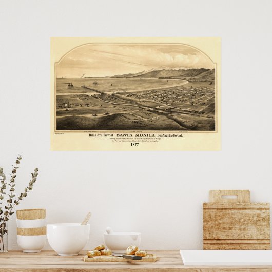 Santa Monica CA Panoramic Bird's Eye Uitzicht Poster (Keuken)