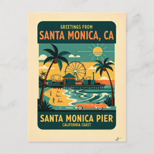 Santa Monica CA Pier Retro Reis 1950s Briefkaart