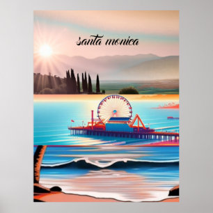 Santa Monica Californië Reisansichtkaart, Californ Poster