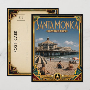 Santa Monica Californië Vintage Art Deco Goud Briefkaart