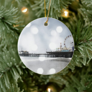 Santa Monica Pier - Gray Sparkles Foto bewerken Keramisch Ornament