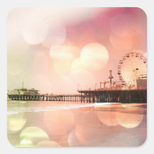 Santa Monica Pier - Spaarroze Foto bewerken Vierkante Sticker