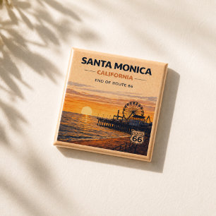 Santa Monica Route 66 California Beach Cadeau Vierkante Button 5,1 Cm