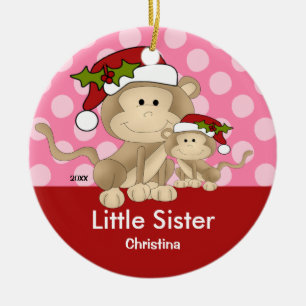 Santa Monkey Little Sister kerstversiering Keramisch Ornament