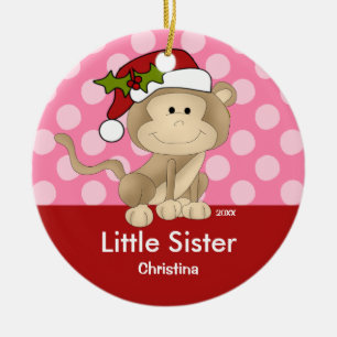 Santa Monkey Little Sister kerstversiering Keramisch Ornament