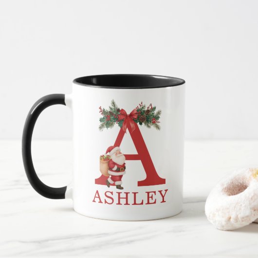 Santa Monogrammed and Name Family Matching Mok (Met donut)