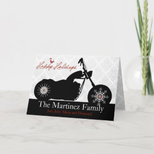 Santa Motorcycle en Snowflakes Holiday Card Feestdagen Kaart
