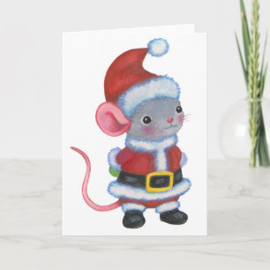 Santa Mouse Christmas Animal Art Kaart