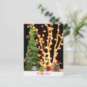 Santa Mouse en de kerstboom Vintage Feestdagenkaart (Staand voorkant)