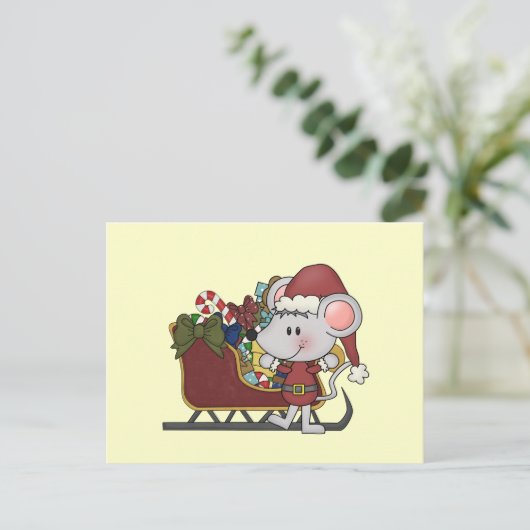 Santa Mouse met slee Feestdagenkaart (Staand voorkant)