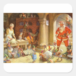 Santa, Mrs. Claus & Elves Bake Christmas Cookies Vierkante Sticker