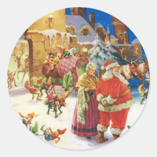 SANTA & MRS.CLAUS HORLOGE ALS ELFEN KLAAR ZIJN SLE RONDE STICKER