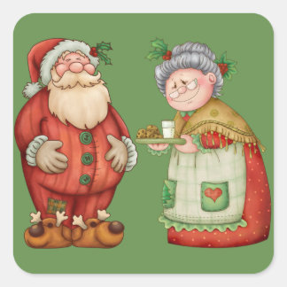 Santa Mrs Claus Melkkoekjes Vierkante Sticker