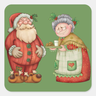 Santa Mrs Claus Milk Cookies Vierkante Sticker