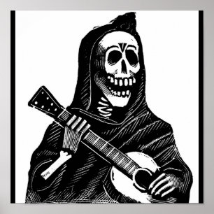 Santa Muerte met Guitar ongeveer begin jaren 1900 Poster