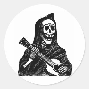 Santa Muerte met Guitar ongeveer begin jaren 1900 Ronde Sticker