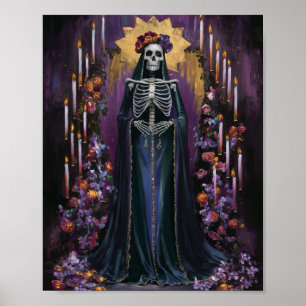 Santa Muerte met kaarsen en bloemen Poster